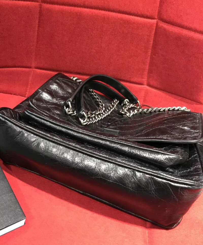 Saint Laurent Niki Medium Shiny Waxy Quilted Shoulder Bag 498894 Black